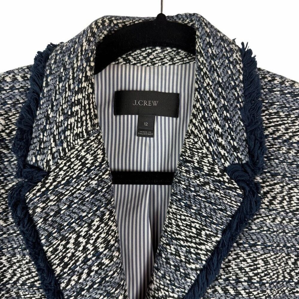 J. Crew Blue Tweed Blazer Tailored Suit Jacket- Size 12 - Picture 4 of 9